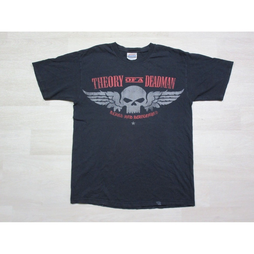 Theory Of A Deadman Band Men's Graphic Winged Skull T-shirt Medium Black Y2K